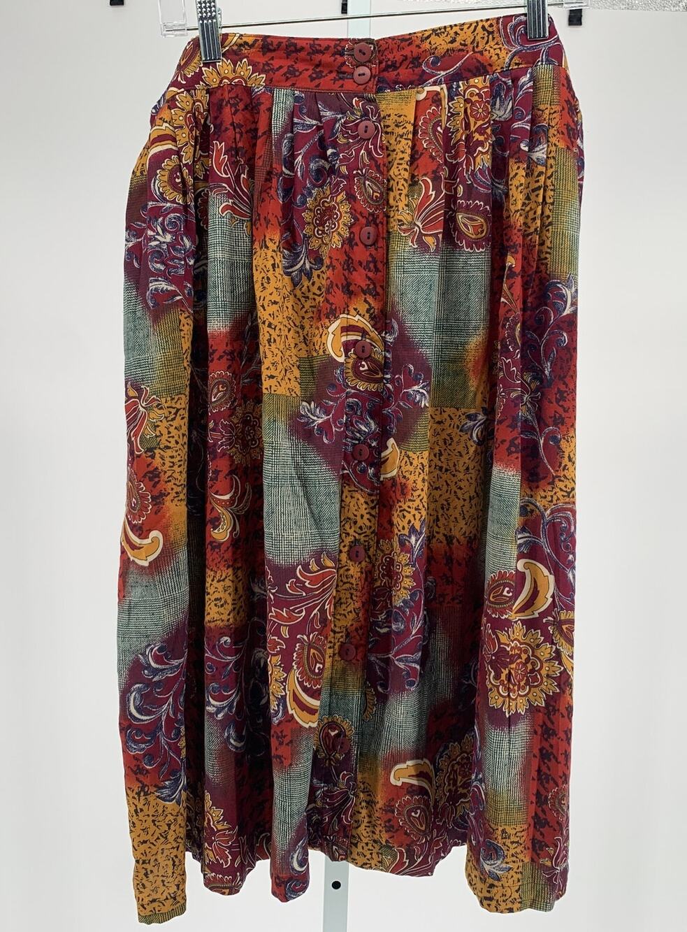 vintage 90s patchwork midi skirt rayon paisley floral button front size 20W